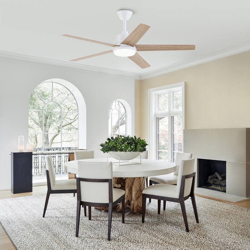 Vaczon 52-inch Modern Plywood 5-blade White Smart Ceiling Fan with Light and APP