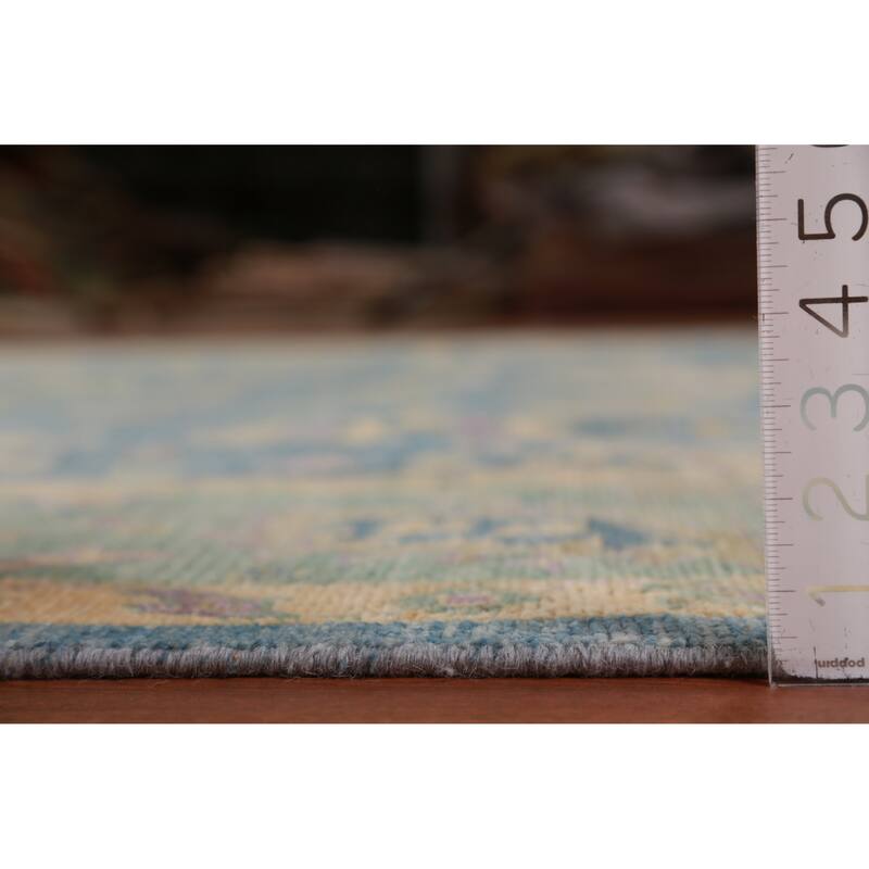 Hand Knotted Oriental 100% Wool Carpet Transitional Floral Navy Blue & Blues Oushak Area Rug - 11' 11'' X 8' 11''