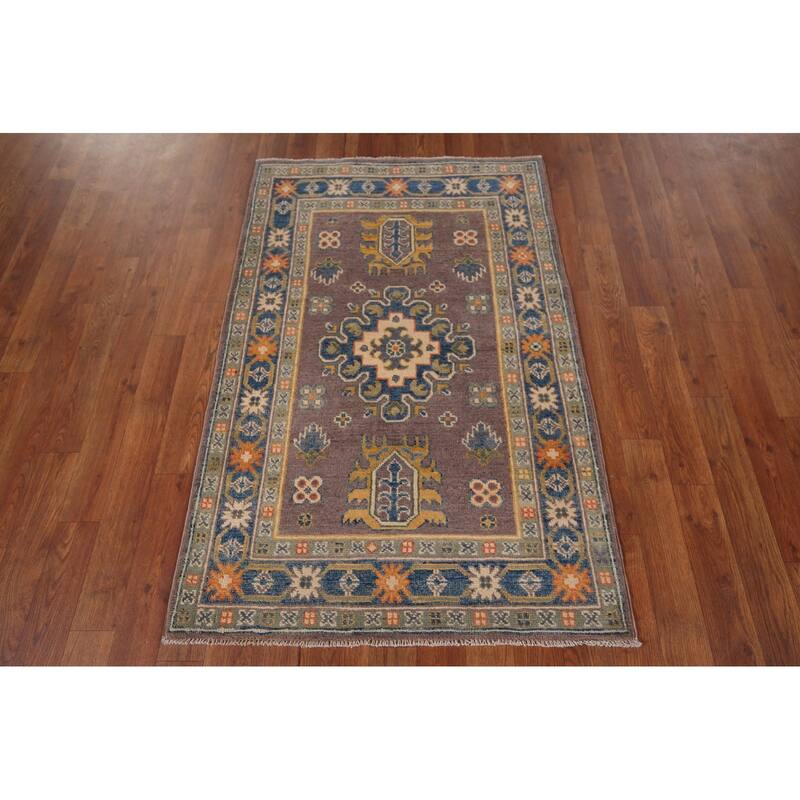 Traditional Kazak Oriental Foyer Rug Handmade Grey Wool Carpet - 2'8" x 4'2"