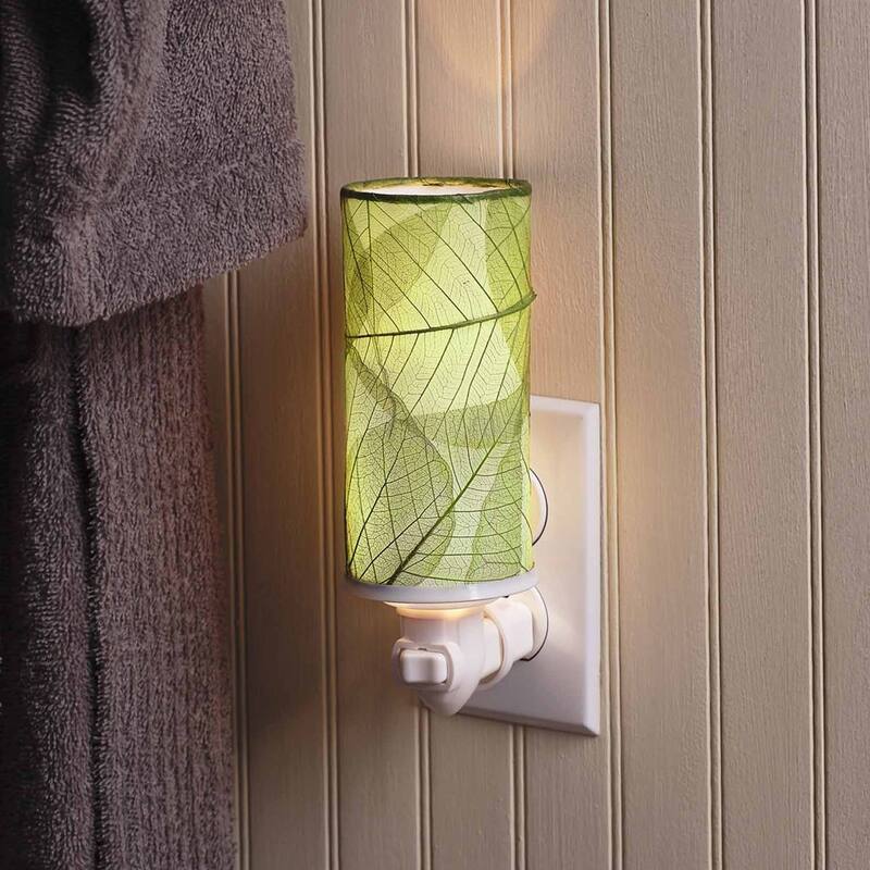 Cylinder Nightlight, Cocoa Leaves Shade, 3 x 3 x 7 in. - 3 x 3 x 8 - Green