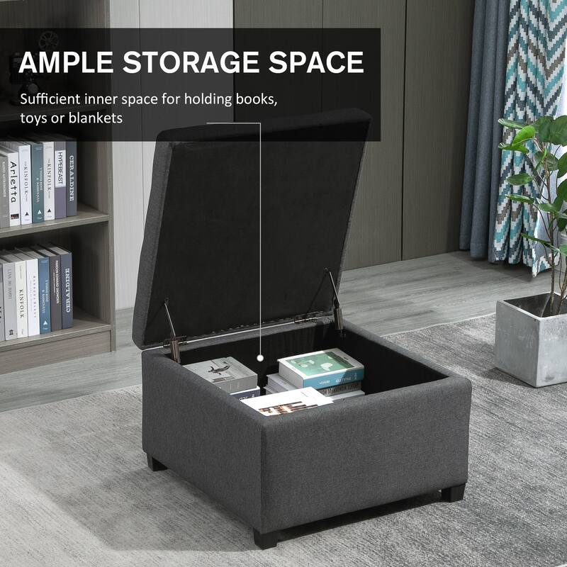 Fabric Tufted Storage Ottoman with Flip Top Seat Lid and Wood Frame