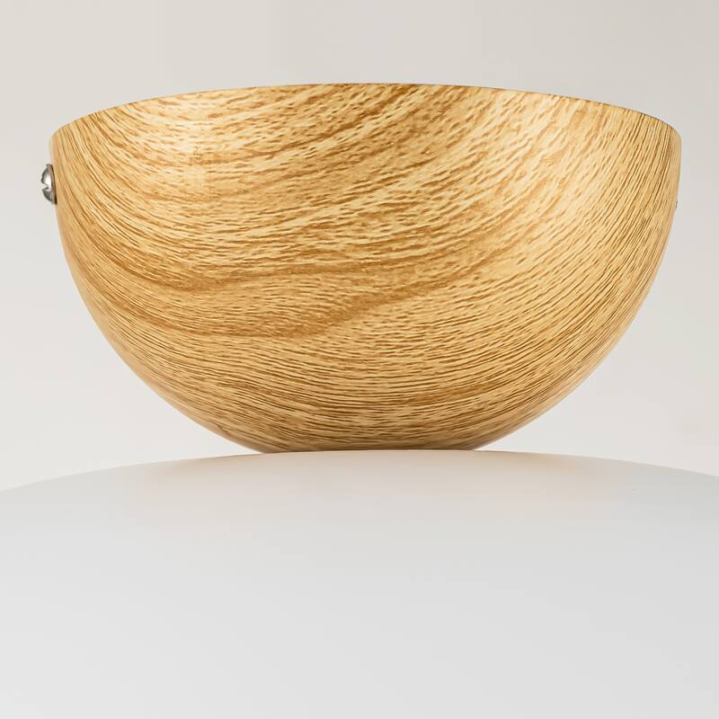 14.5 in. 1-Light Black/White Finish Wood Gold Leaf Dome Semi-Flush Mount Light with Opal Glass Globe