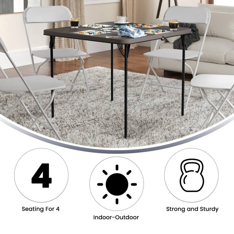 2.83-Foot Square Bi-Fold Plastic Folding Table with Carrying Handle