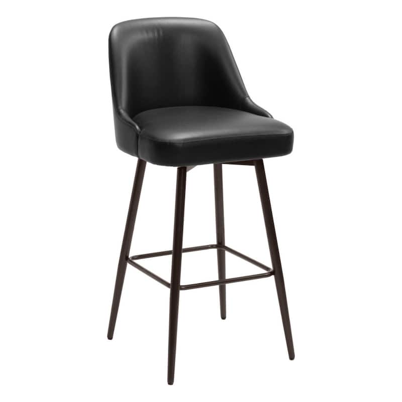 Modern 30" Black Faux Leather Swivel Bar Stool with Back & Footrest - 21.7" x 19.7" x 41.7"