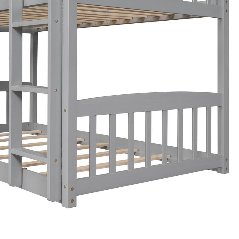 Treehouse Style Twin over Twin Bunk Bed with Slide Solid Wood Slats