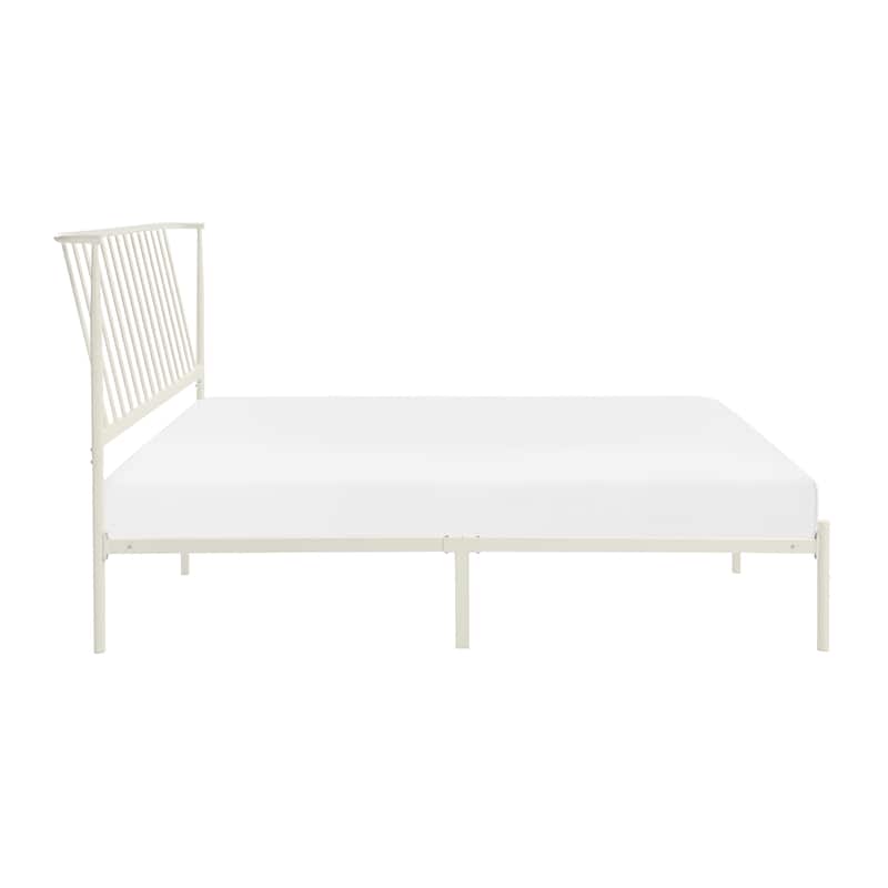 Metal Frame Queen Platform Bed White Finish Angle Headboard Bedroom Furniture 1pc