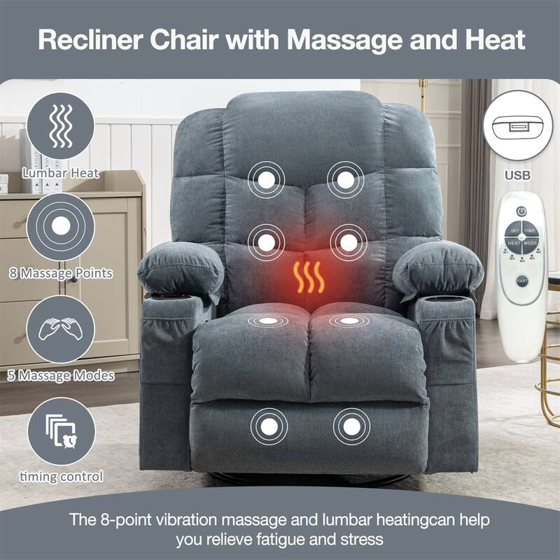 Heat Massage Recliners Chair with Rocking Reclining Sofa Loveseat ...