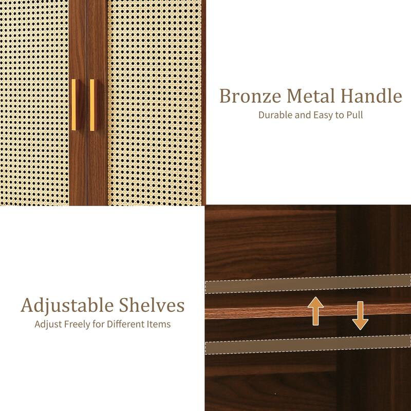 Wood TV Stand for up to 60" TVs with Four Rottan Doors