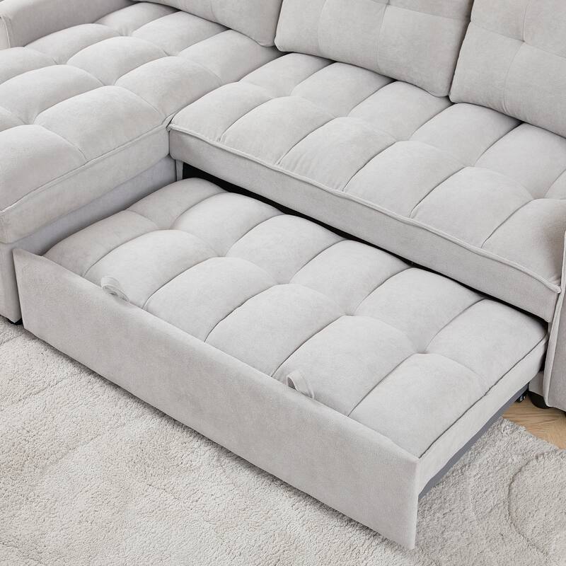 78.75" Chenille L-Shaped Reclining Sofa Bed with USB-C Charging, Storage and Arm Organizer