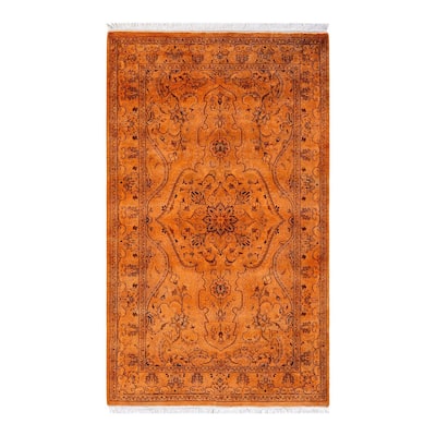Overton Hand Knotted Wool Vintage Inspired Modern Contemporary Overdyed Gold Area Rug - 3' 1" x 5' 3"