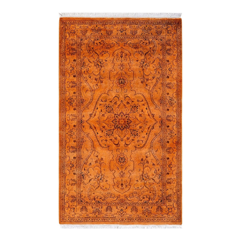 Overton Hand Knotted Wool Vintage Inspired Modern Contemporary Overdyed Gold Area Rug - 3' 1" x 5' 3"