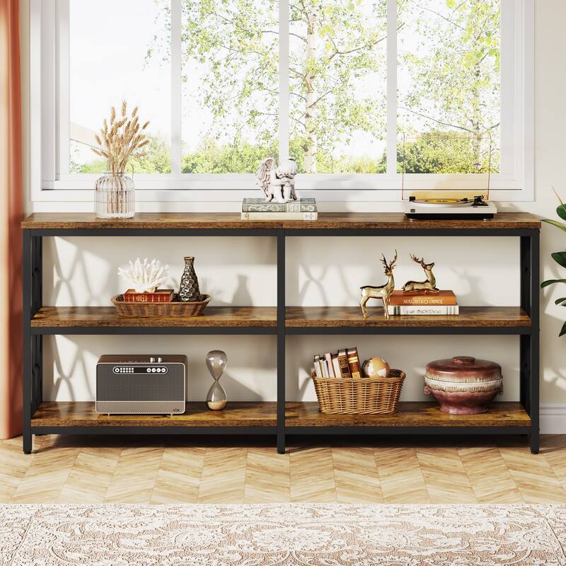 3-Tier Console Table , 70.9-in Industrial Sofa Table, Long Foyer Table Entryway Table