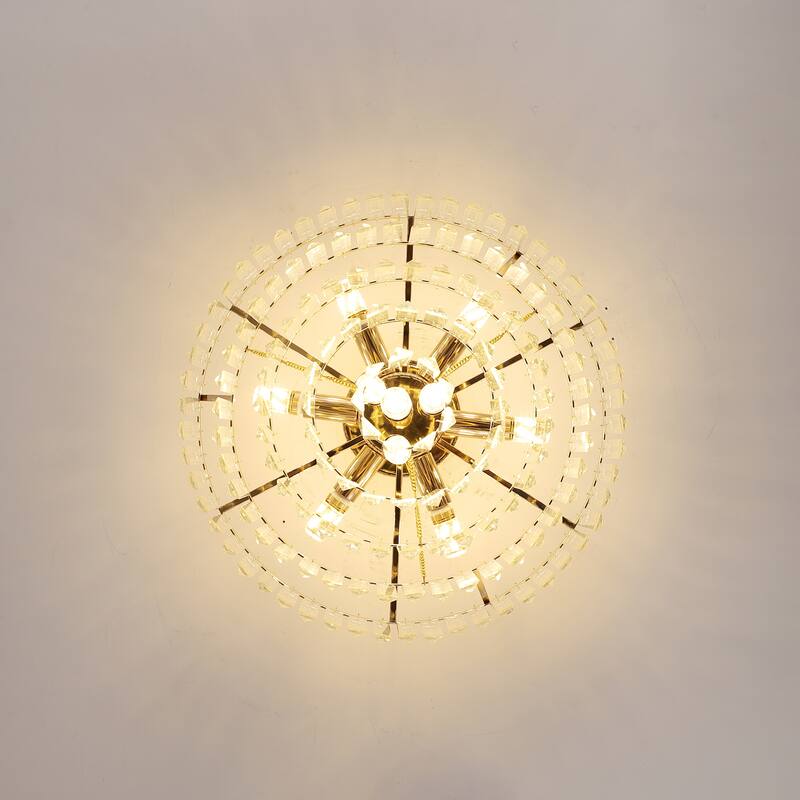 Gold Crystal Chandeliers,5-Tier Round Semi Flush Mount Chandelier Light Fixture