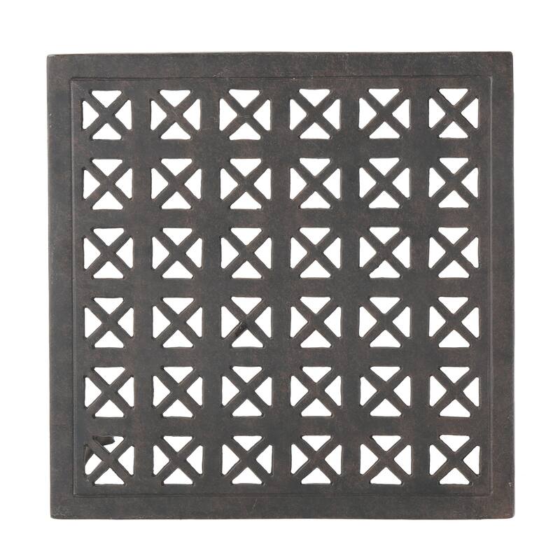 Roomfitters Outdoor 19" Cast Aluminum Side Table with Lattice Design, Patio Accent Table, Bronze