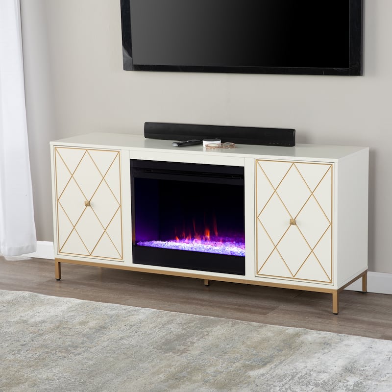 SEI Furniture Marradi Modern Media TV Stand with Storage & Electric Fireplace Insert - Color Changing Firebox