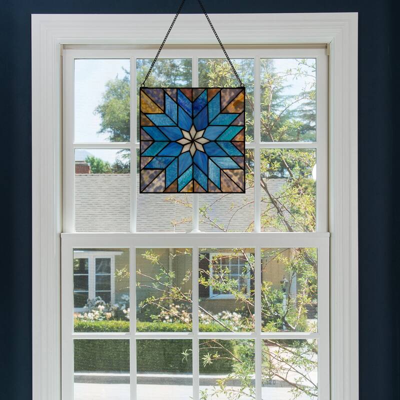 River of Goods Multicolored Geometric Floral River of Goods Stained Glass Window Panel - 12" x 0.25" x 12"