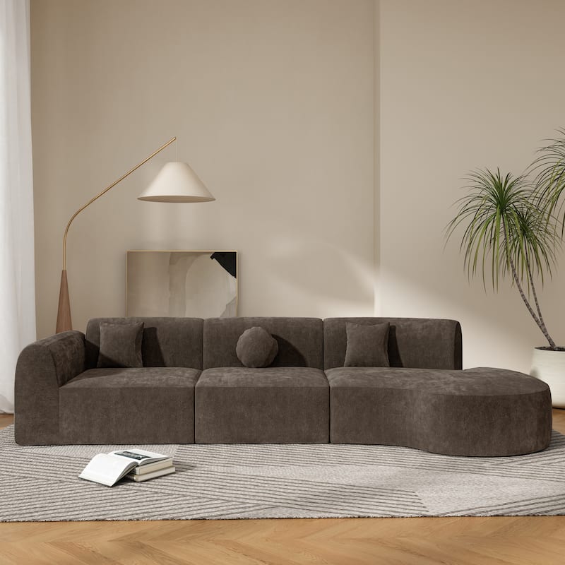 Christopher Knight Home - Curved 140" Upholstered Sectional Sofa with High-Density Fully Compressed Sponge and Chaise Lounge