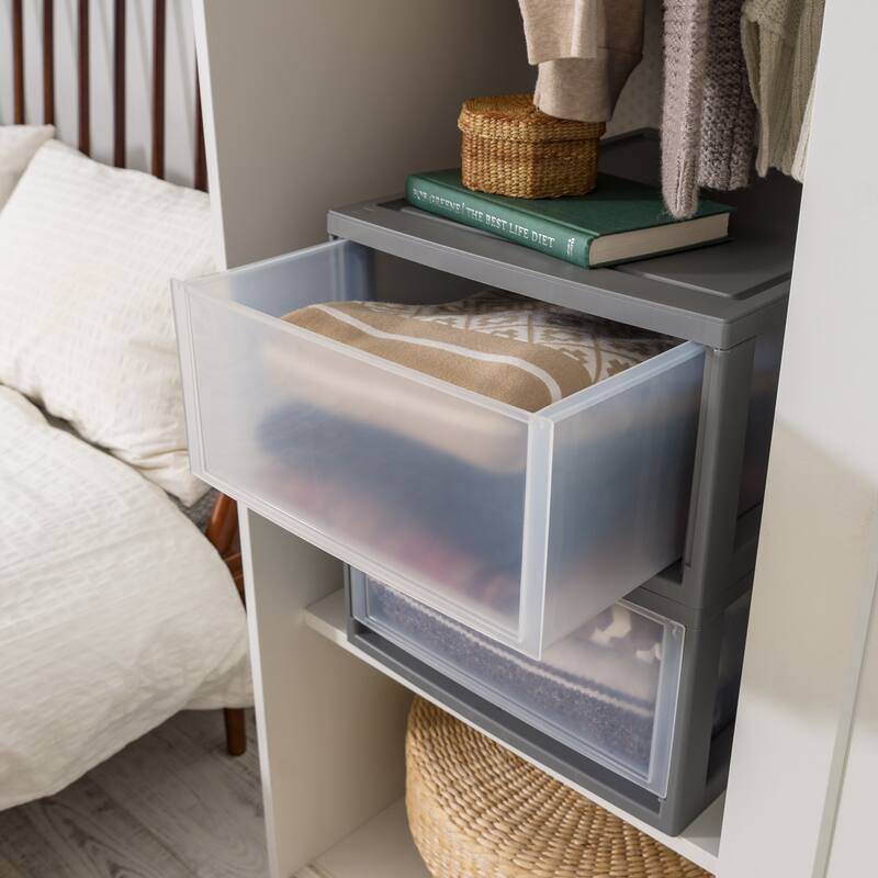 IRIS USA® Stacking Drawer 29.5 Qt - Gray - Set of 2