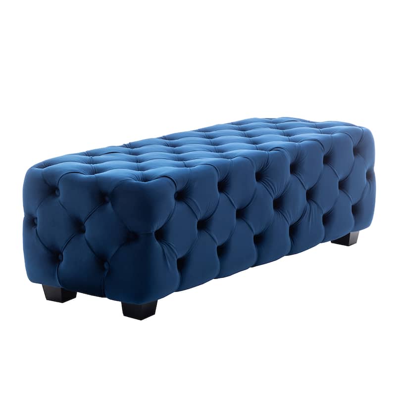 Porthos Home Kyle Velvet Ottoman Bench with Rubberwood Legs