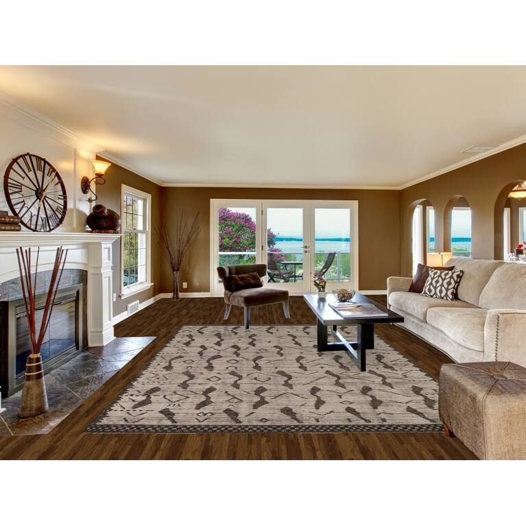 All-Over Abstract Moroccan Area Rug Handmade Modern Wool Carpet - 7'10"x 11'10"