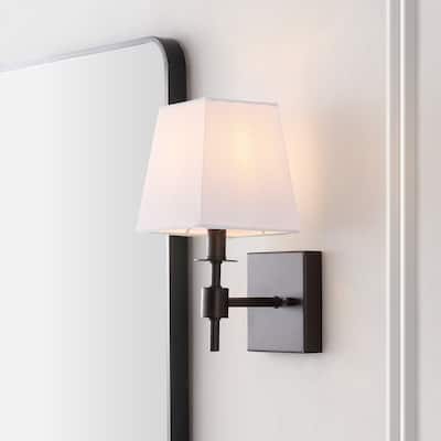 SAFAVIEH Lighting Clauren 7-inch Fabric Shade Wall Sconce with Bulbs (Set of 2) - 7.3 in. W x 5.5 in. D x 11.3 in. H