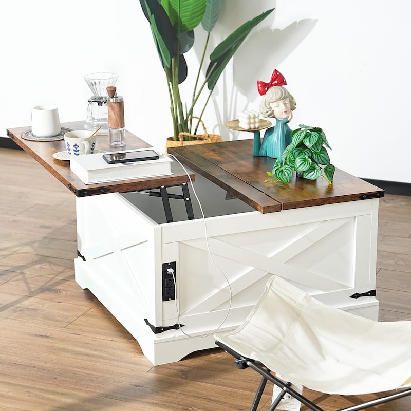 Multi-Functional Coffee Table Center Table Snack Table - White Deep Walnut