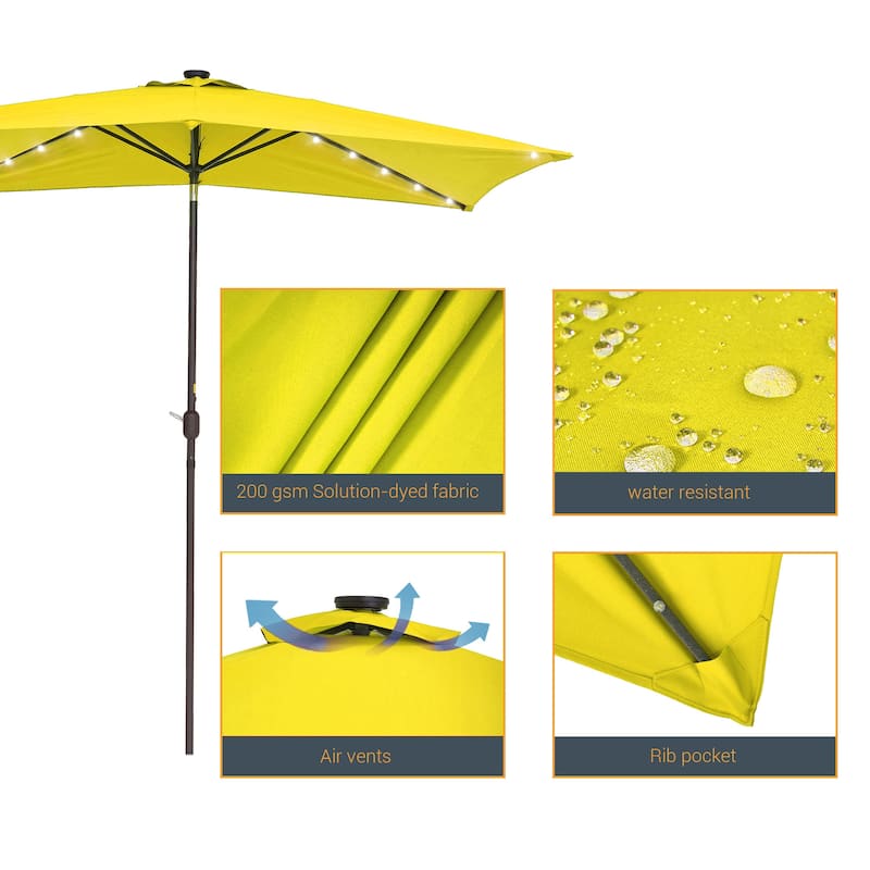 LIVOOSUN Patio LED 10 x 6.5Ft Market Umbrella Aluminum/Steel Outdoor Table Rectangle Umbrella with Tilt