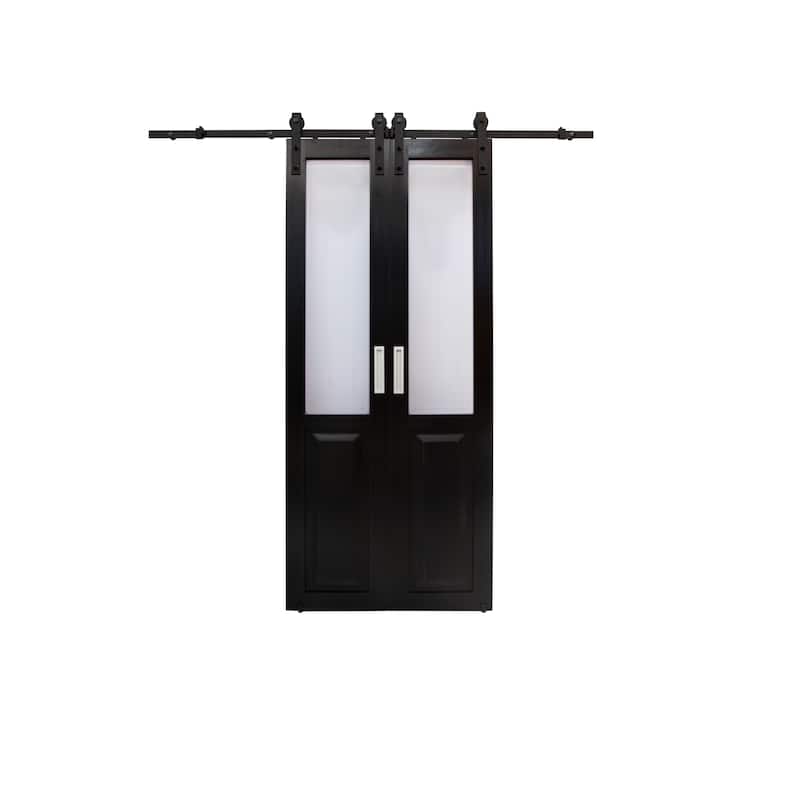 Millbrooke 36x84 Center Opening Vinyl Barn door kit Black with Frosted Panels