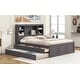 preview thumbnail 5 of 28, Full Size Platform Bed with Trundle and Storage Headboard, Kids Bed Frame with Charging Station and 3-Drawers, Antique Brown
