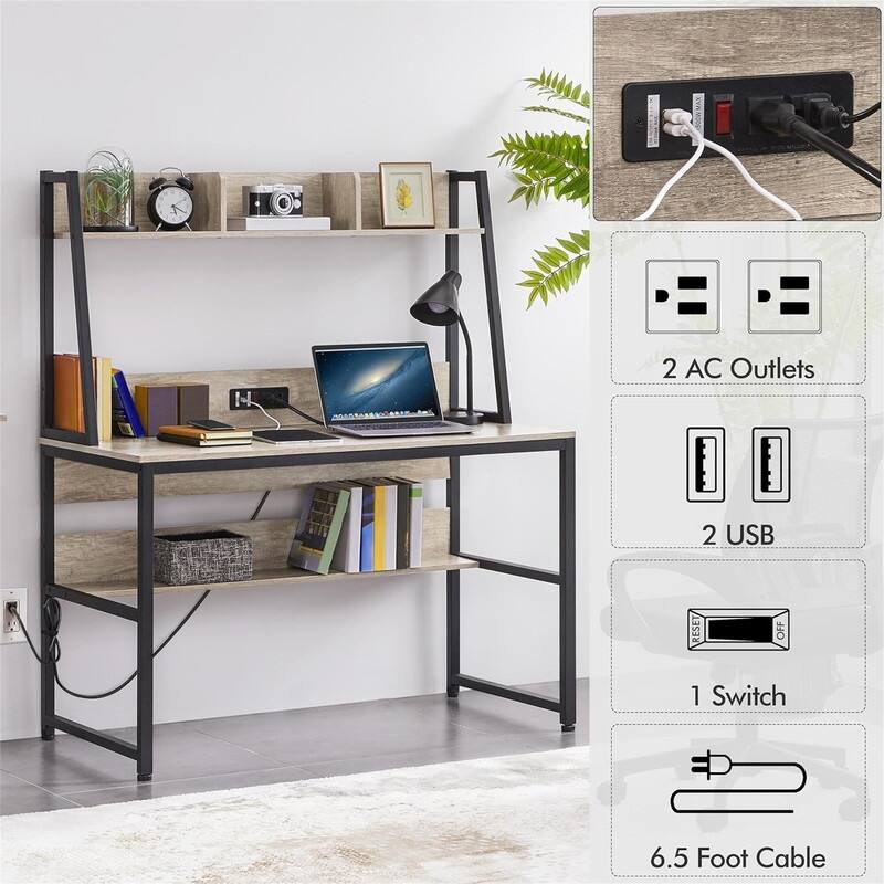 47 Inch Writing Desk with Power Outlets