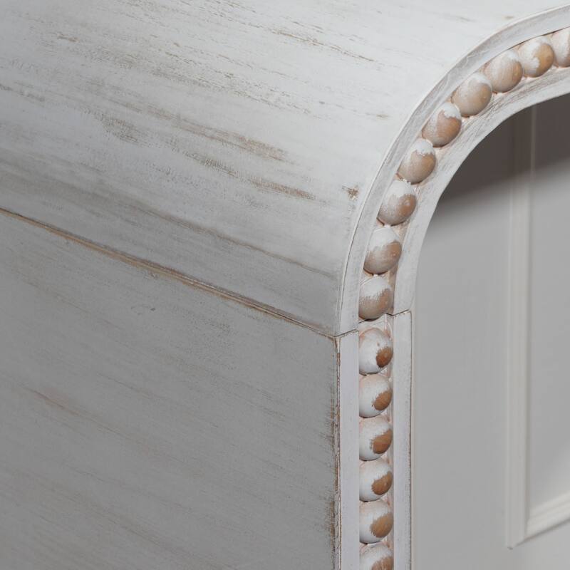 Modern Wood Console Table, Curved Waterfall-Style Table with Wood Beads, for Entryway, Hallway, Living Room and Foyer, White