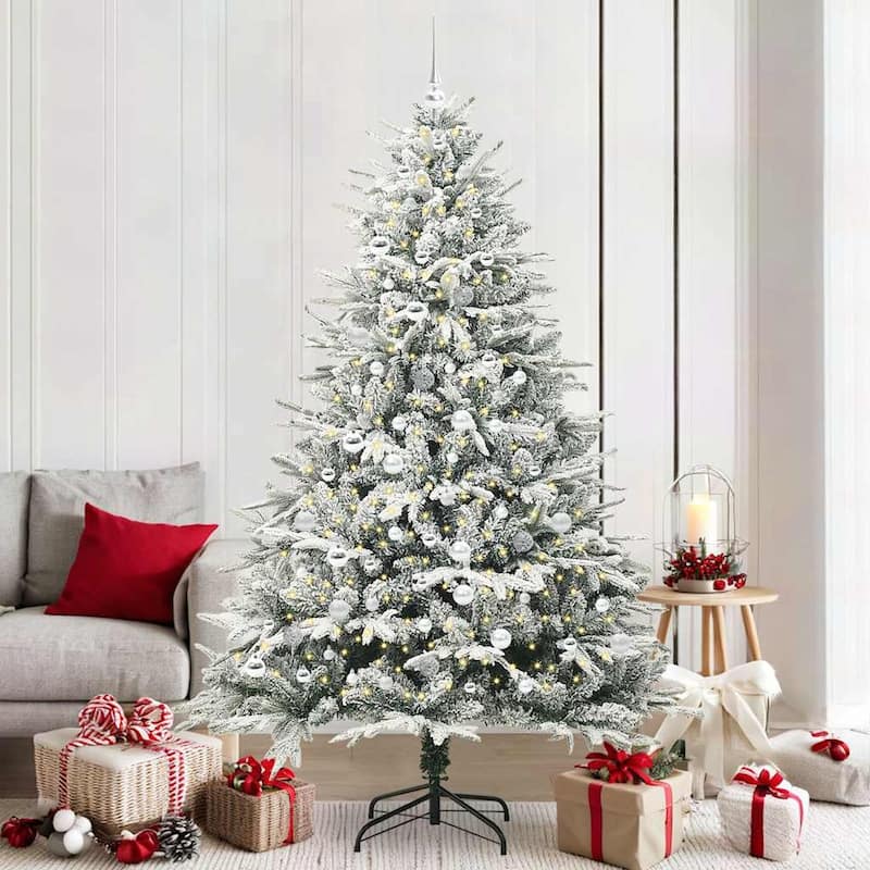 vidaXL Artificial Christmas Tree Green PVC - Green with LEDs and rose gold balls - 6 Foot