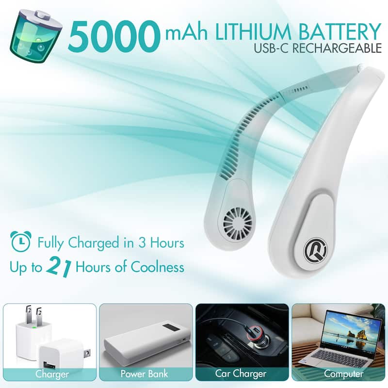 Hand-free 5000mAh Rechargeable Bladeless Neck Fan Angle Adjustable