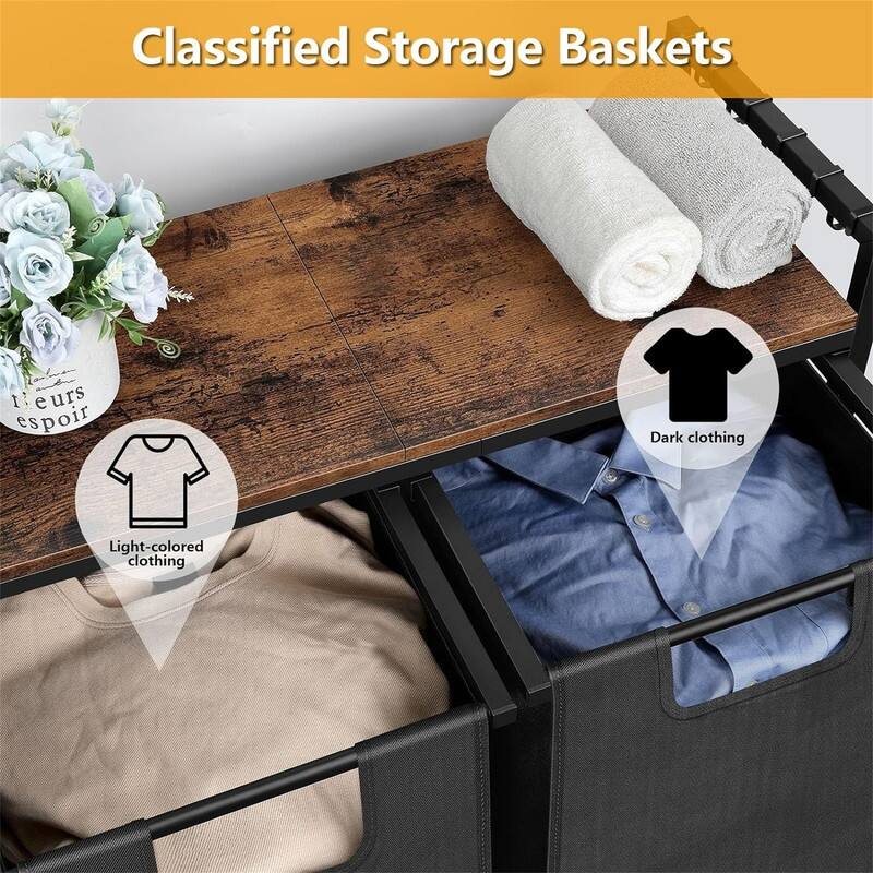 Laundry Hamper Sorter 2 Section Laundry Basket Organizer with Wheels - 28.2"D x 11.8"W x 30.9"H