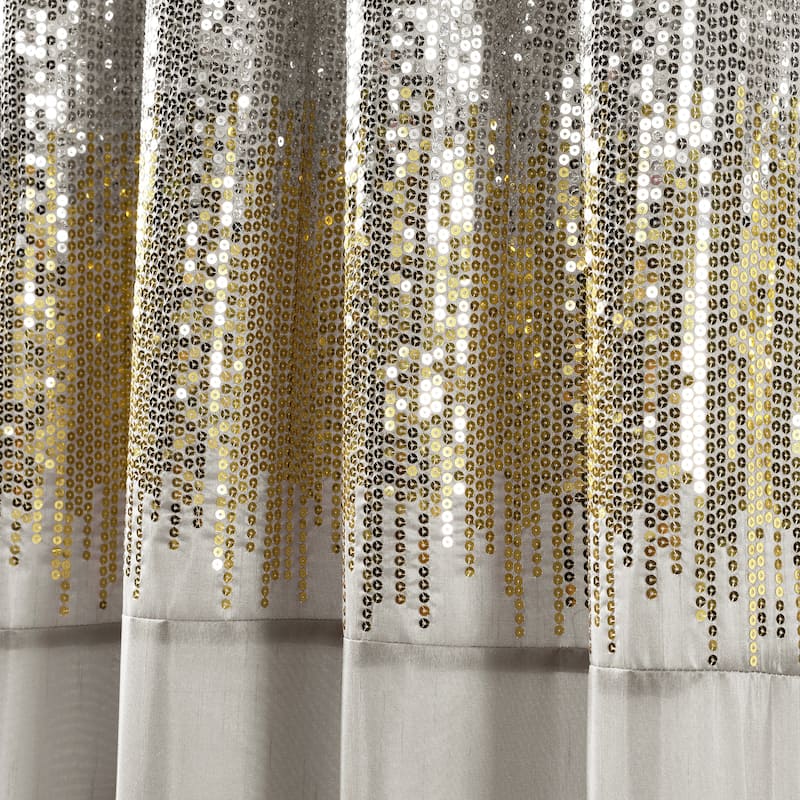 Silver Orchid Page Two-tone Faux Silk Glamorous Sequins Sparkle Single Curtain Panel