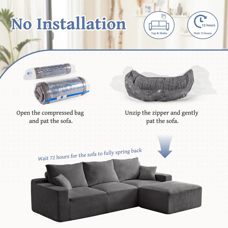 Oversized Floor Sectional Sofa with 3 Ottoman, Convertible Sofa Bed 3-Seater Modular Cloud Couch w/ Chaise for Living Room