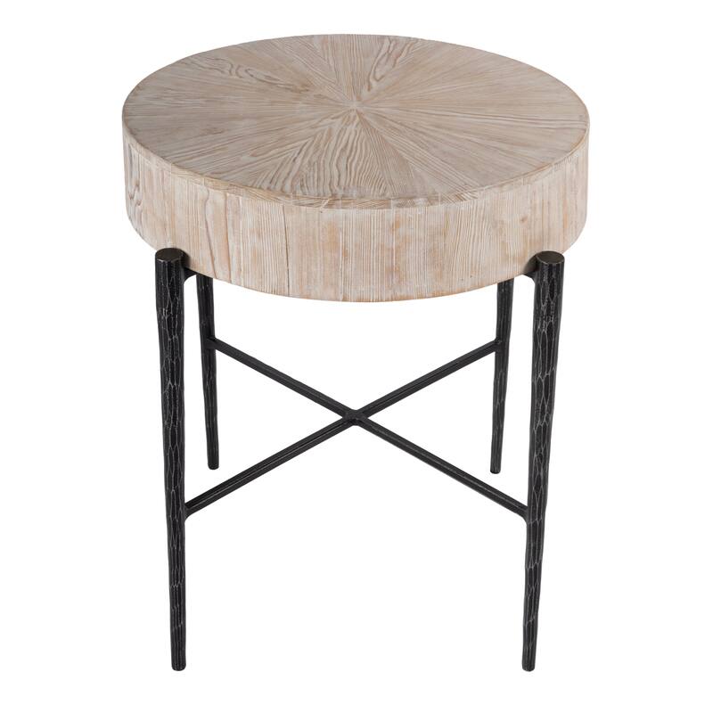 Akemi 24.5 in. W Round Wood and Iron Side Table