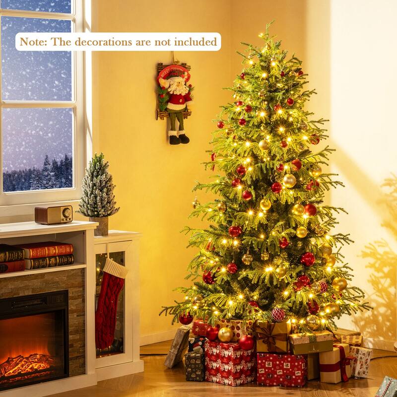 Gymax Pre-Lit Artificial Christmas Tree Hinged Full Xmas Tree w/ PVC &