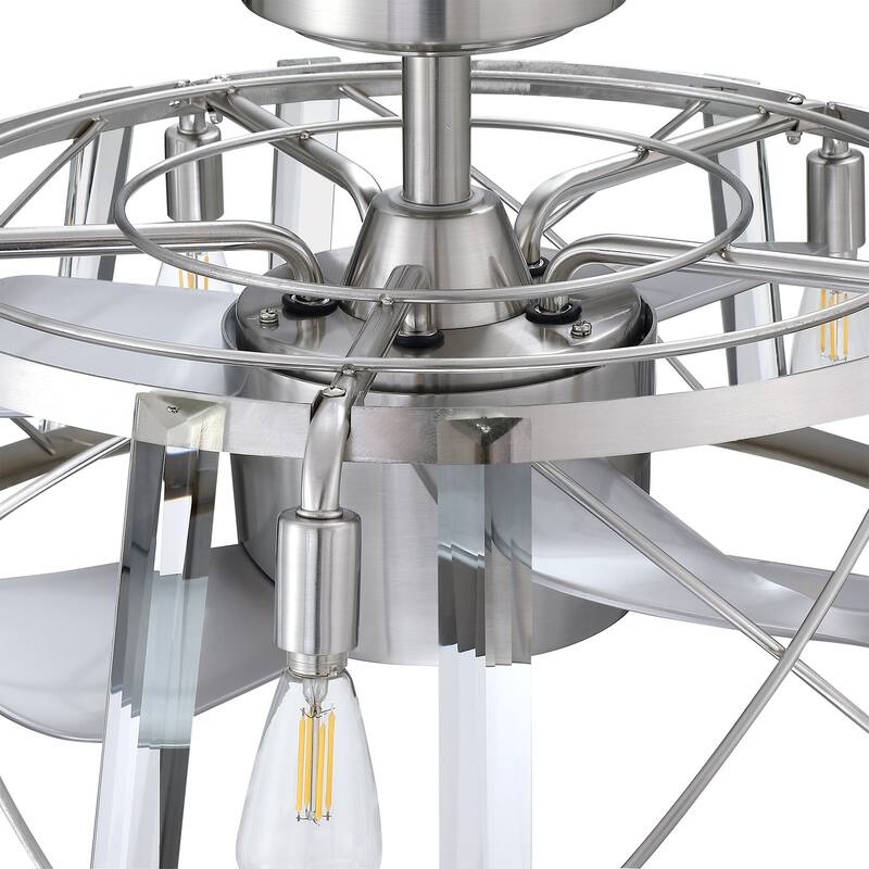 Modern Silver 3-Blade Metal Cage Ceiling Fan with Remote - 23-in W