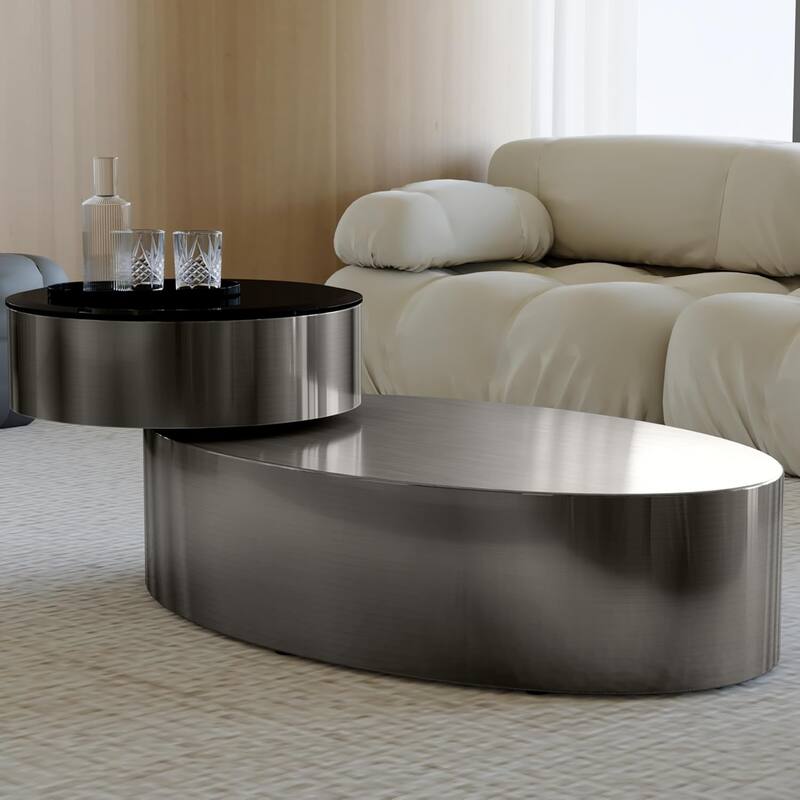 Classic and Luxurious 50 inch 2 Tiers Rotatable Oval Coffee Table Center Table