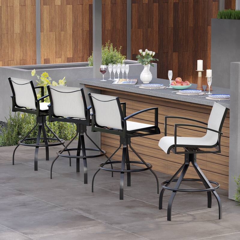 Outdoor Swivel Bar Stools Sunbrella Textilene Aluminum Patio Bar Chairs - Augustine Oyster, 4PCS