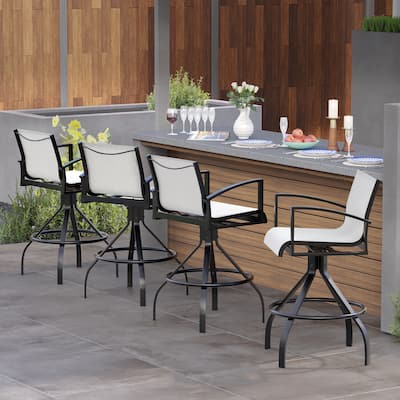 Pellebant 2/4-Piece Patio Swivel Aluminum Bar Stools Sunbrella Textilene
