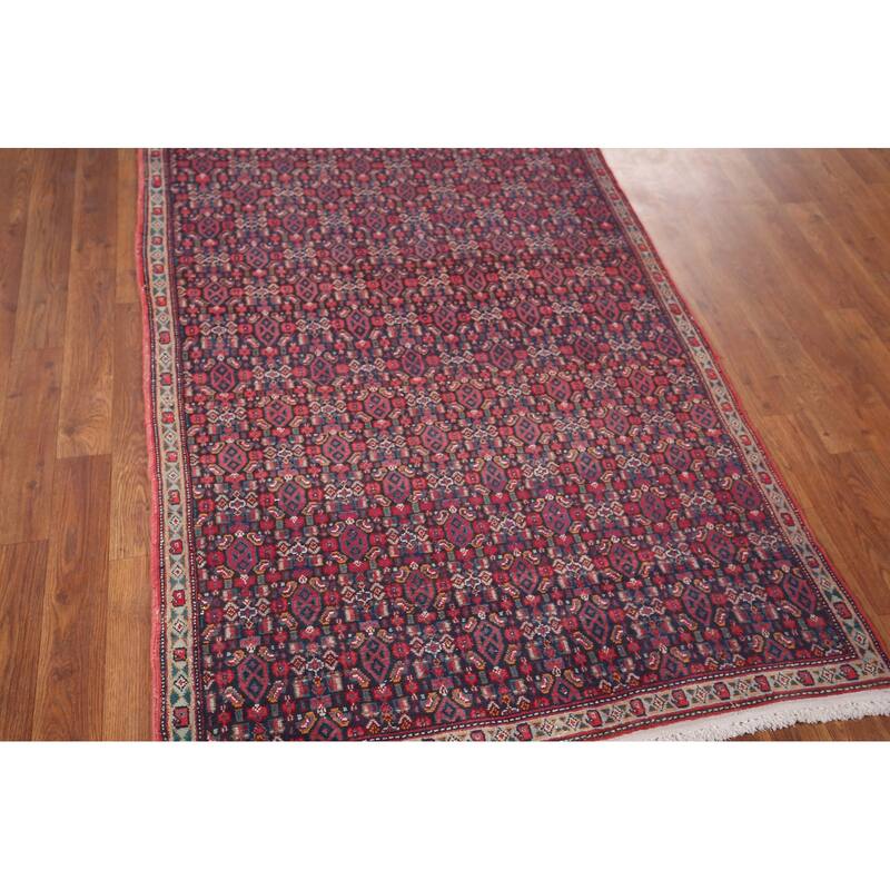 Geometric Bidjar Persian Vintage Runner Rug Hand-Knotted Wool Carpet - 3'6" x 12'2"
