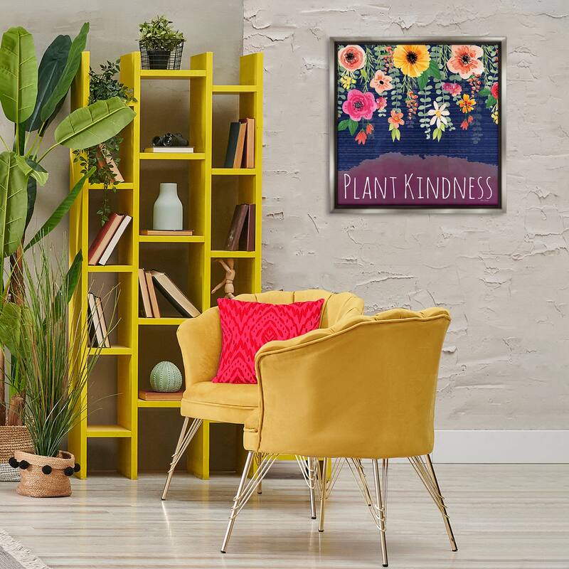 Stupell Plant Kindness with Florals Framed Floater Canvas Wall Art Design By Nicole DeCamp
