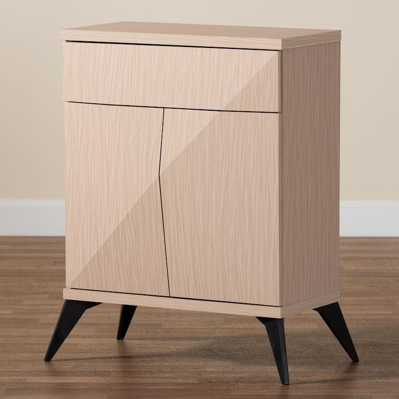 Draper Mid-Century Modern Two-Tone Light Brown and Black Wood 2-Door Sideboard Buffet