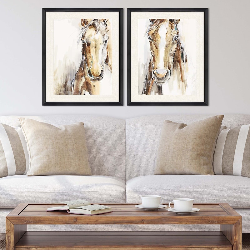 Gift Horse S/2 Framed Art Giclee Under Glass - Brown