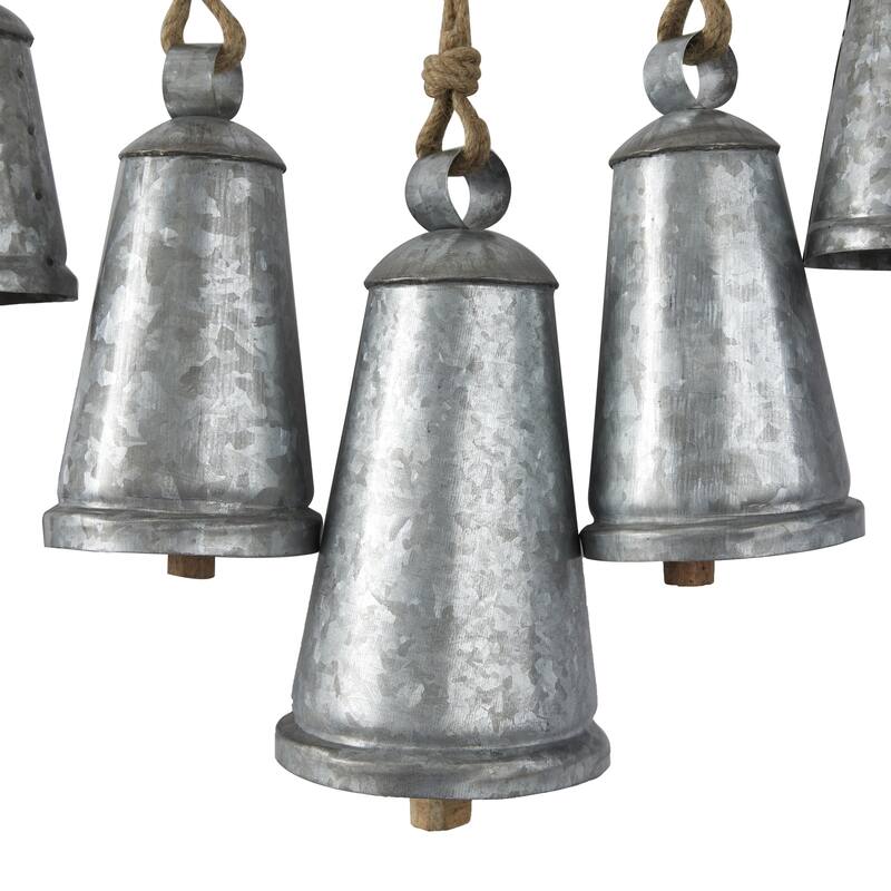 Bronze Metal Tibetan Inspired Indoor Outdoor Decorative Cow Bells with 12 Bells on Jute Hanging Rope and Metal Rod