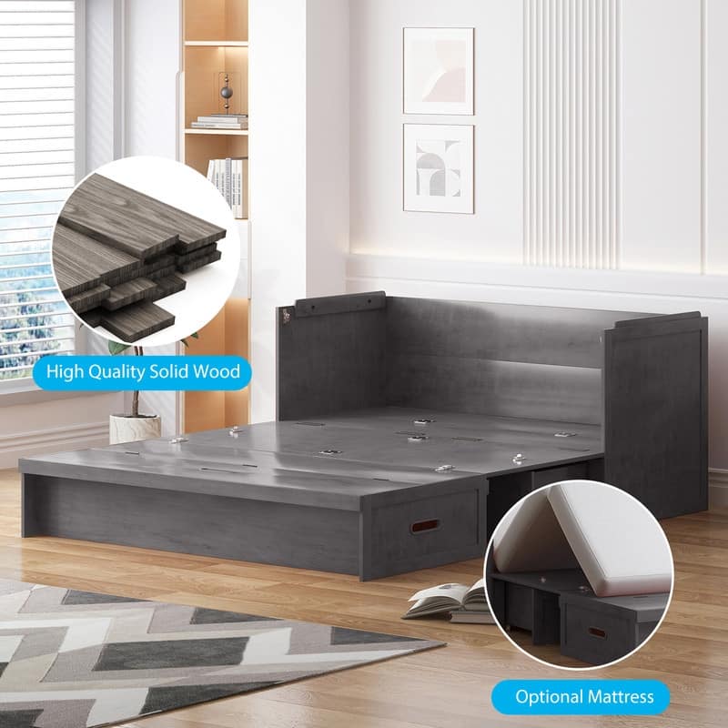 Mixoy Queen Size Murphy Bed with Charging Station & Storage Drawer,Space-Saving Design,Optional Mattress