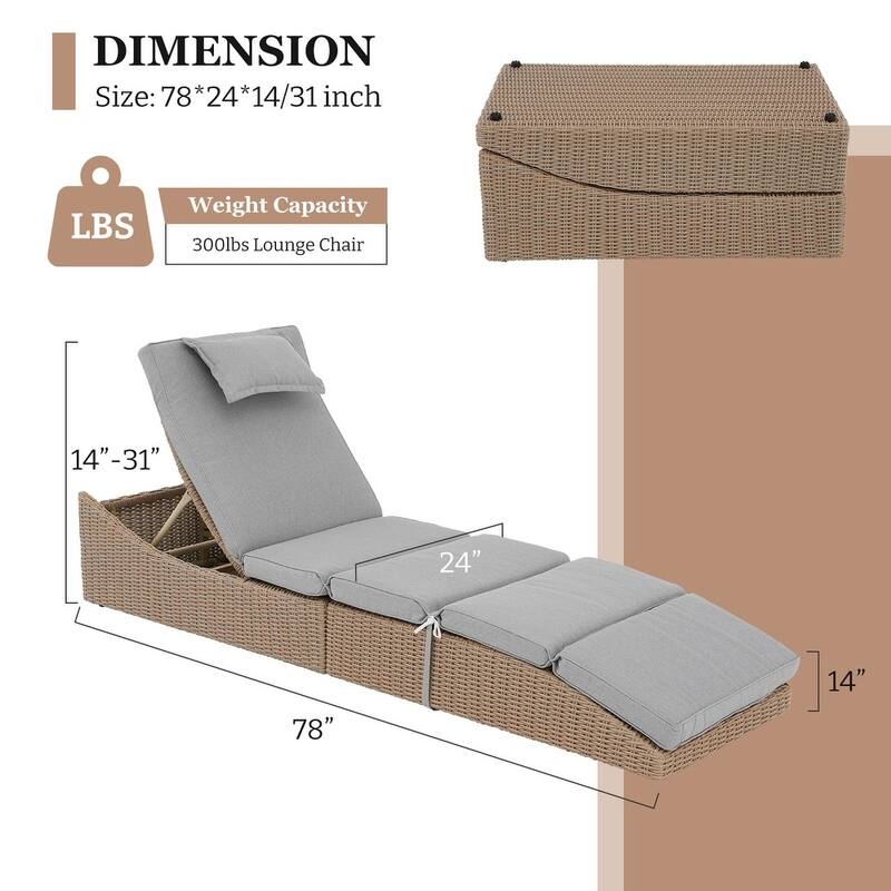 Chaise Lounge Outdoor, Patio Chaise Lounge Chair, Pool Chaise Lounge for Sun Tanning Lay Flat Poolside Lounger
