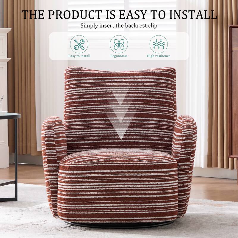HOMEFUN Boucle Upholstered 360° Swivel Fabric Striped Armrest Leisure Chair for Living room and Bedroom